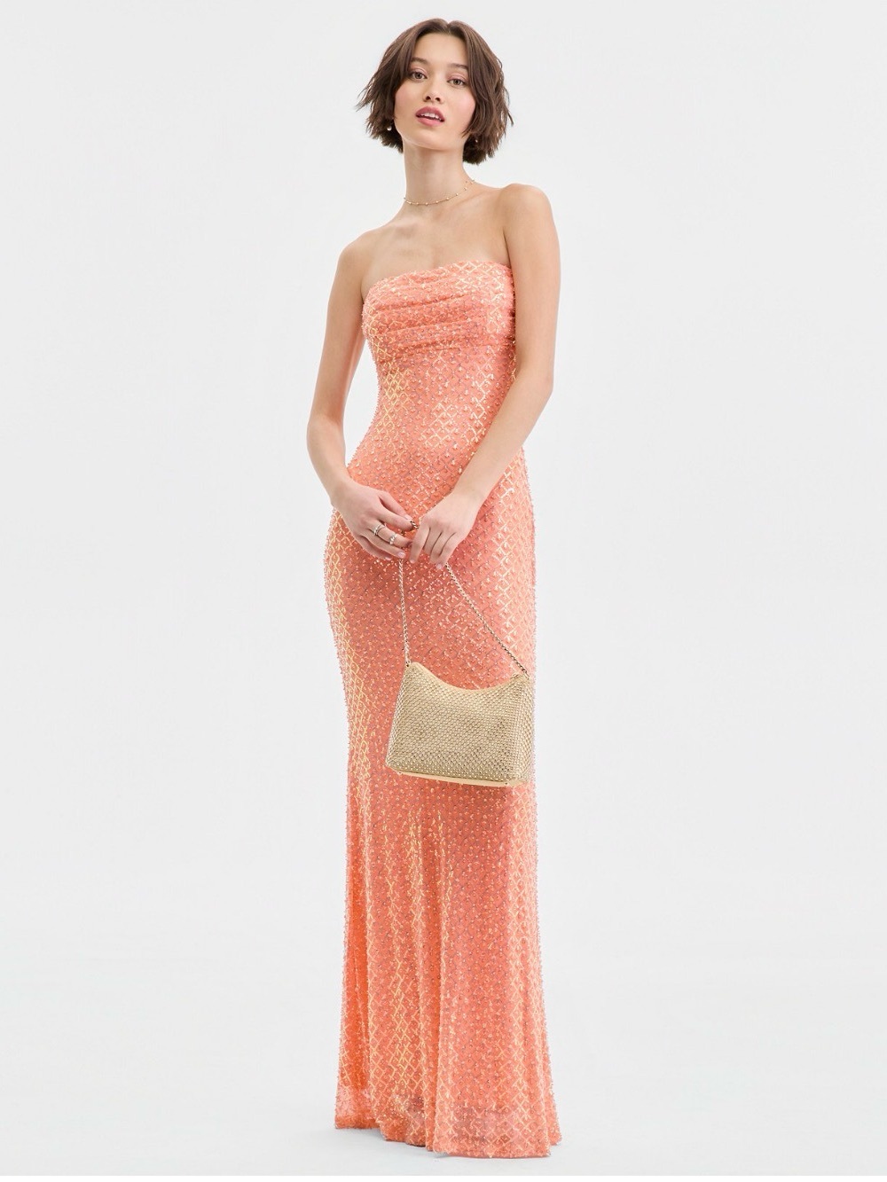 B. Darlin Juniors' Embellished Straight-Neck Strapless Gown, Tangerine, XS. R9A